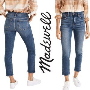 Madewell, Stovepipe High Rise Straight Leg Jeans, Dearham, Medium Wash, Blue